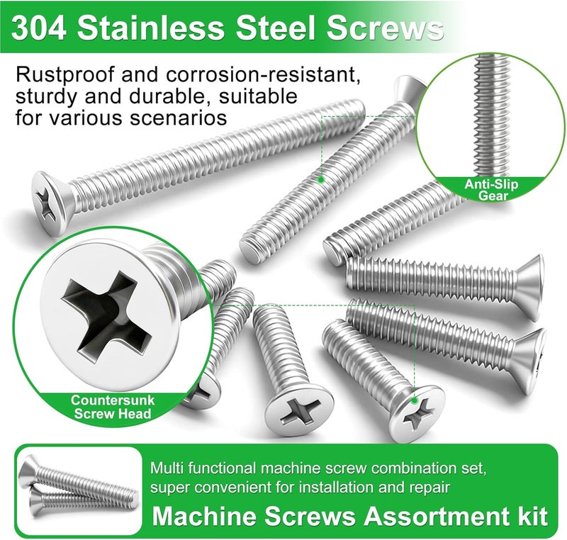 Twidec /Machine Screws Assortment kit,304 Stainless Steel Phillips Flat Head Electricians Screws #6-32#8-32 102PCS 5/8 to 2 inch Extra Long for Electrical Wall Plate Switch, Receptacles Mounting Screws - Image 4